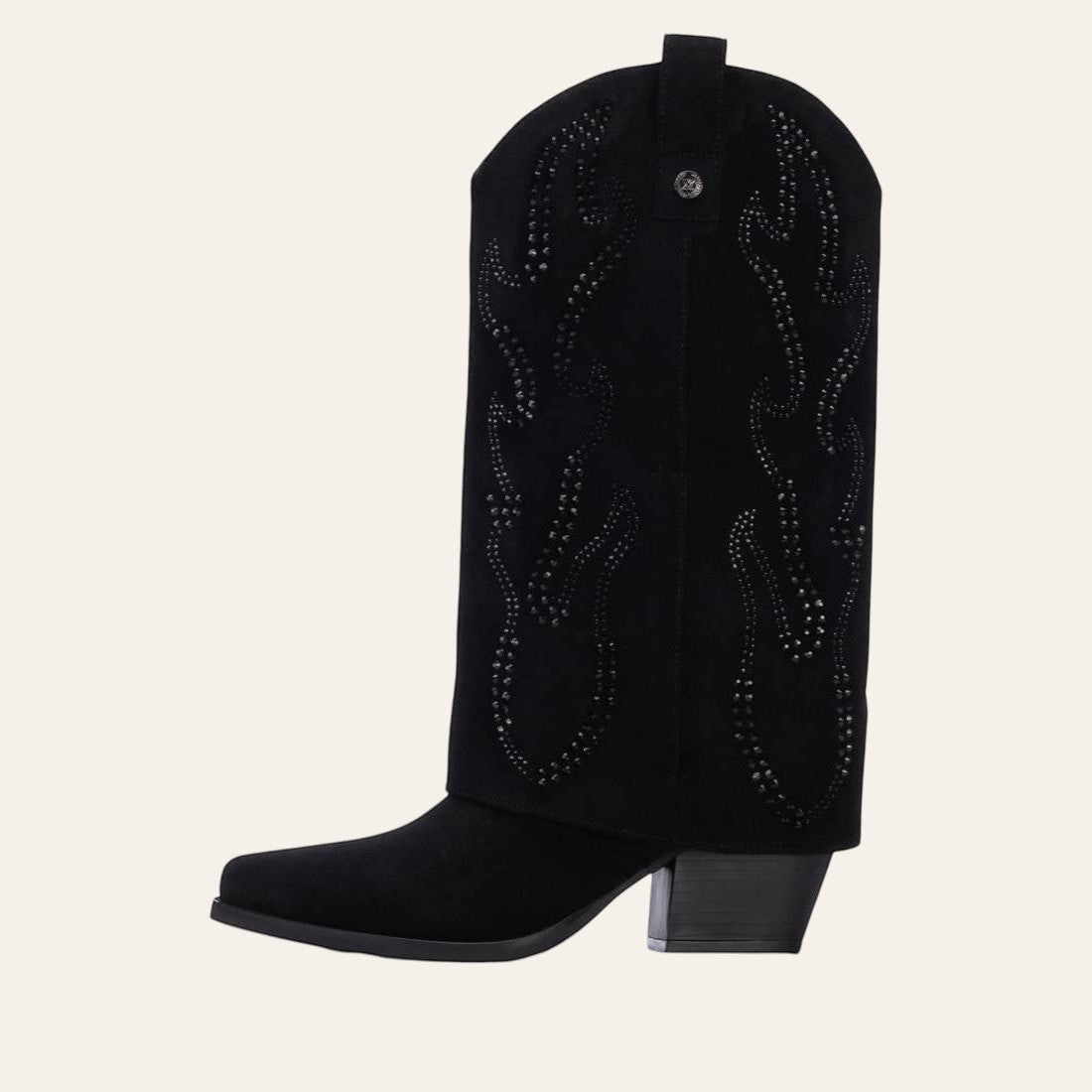 So and Ro - shoes and more - Tifa black microsuede western boot with fold-over cuff and decorative tonal studs