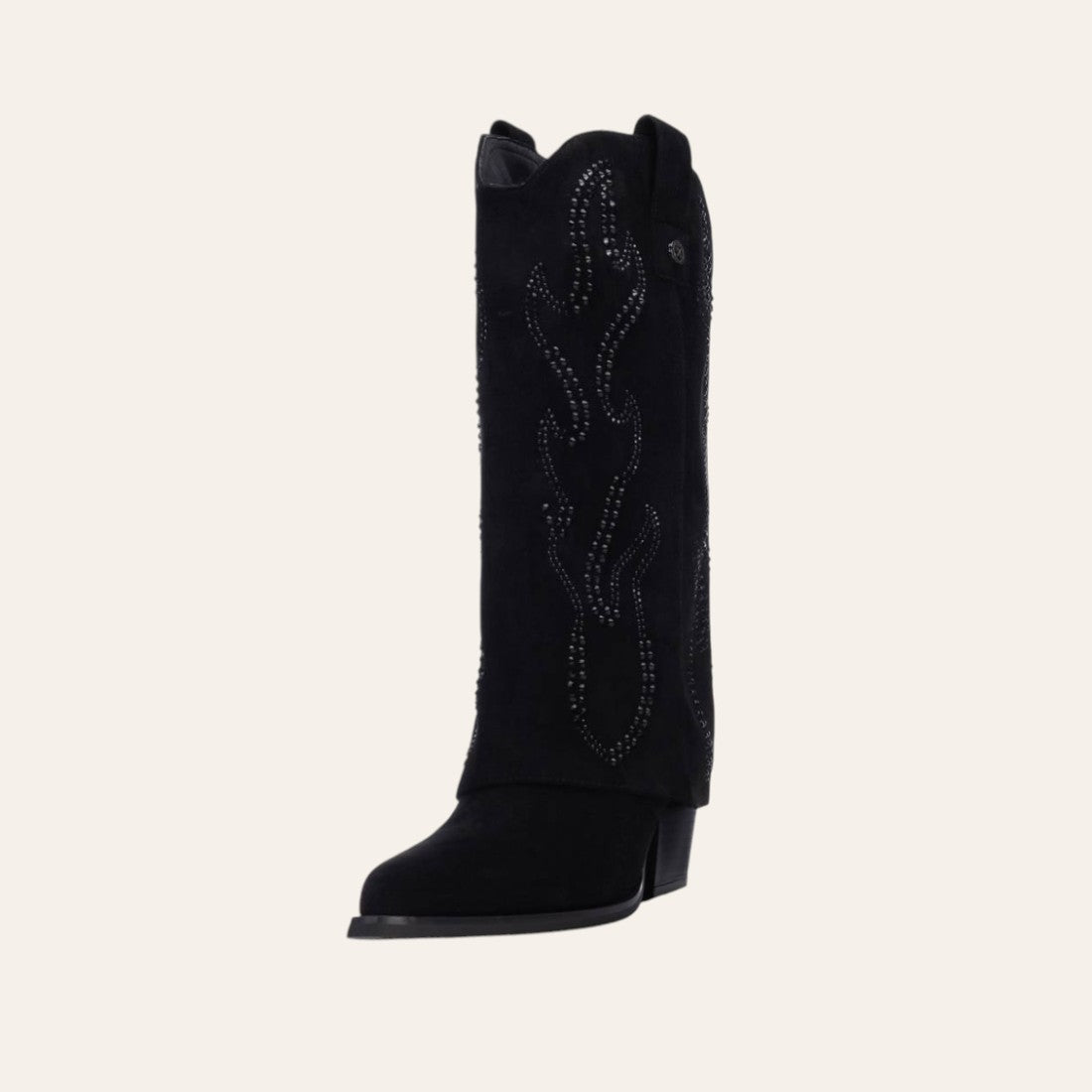 So and Ro - shoes and more - Tifa black microsuede western-style fold-over boot with decorative studs and block heel