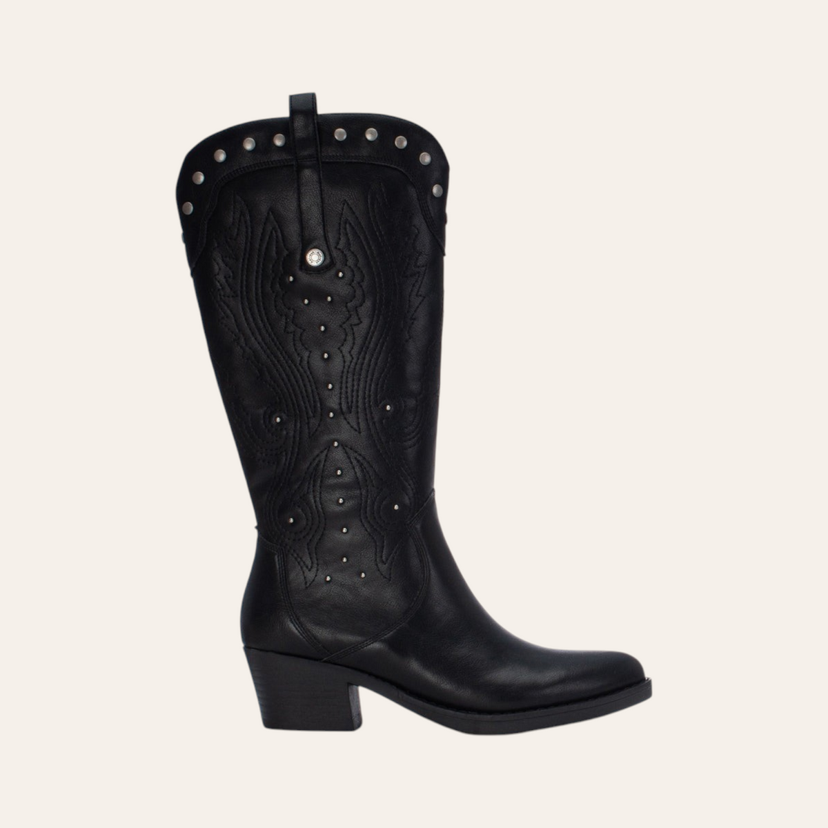 So and Ro - shoes and more - Winnie black faux leather western boots with decorative stitching and silver studs