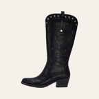 So and Ro - shoes and more - Winnie black faux leather western boots with decorative stitching and silver studs