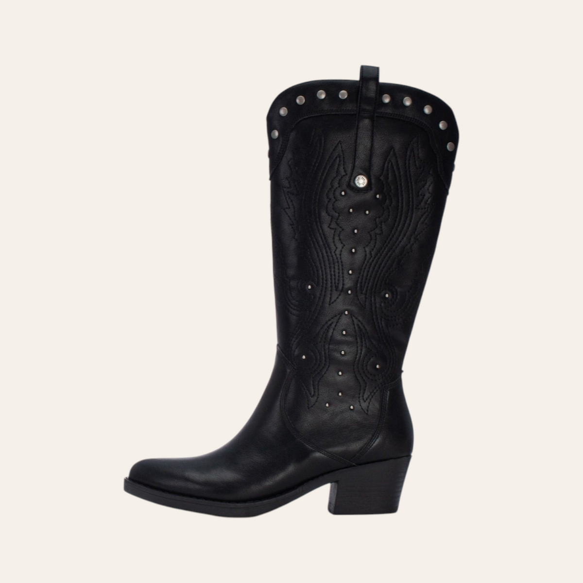 So and Ro - shoes and more - Winnie black faux leather western boots with decorative stitching and silver studs