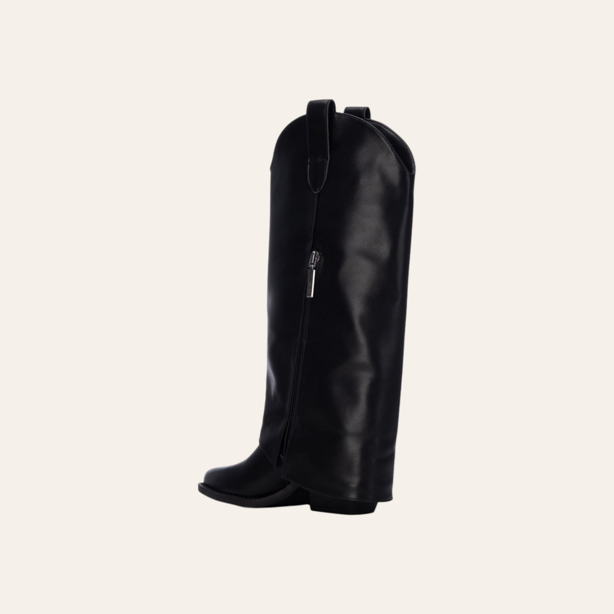 So and Ro - shoes and more - Stella black faux leather western-style tall boots with a block heel and side zipper.