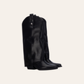 So and Ro - shoes and more - Stella black faux leather western boots with a fold-over shaft and block heel