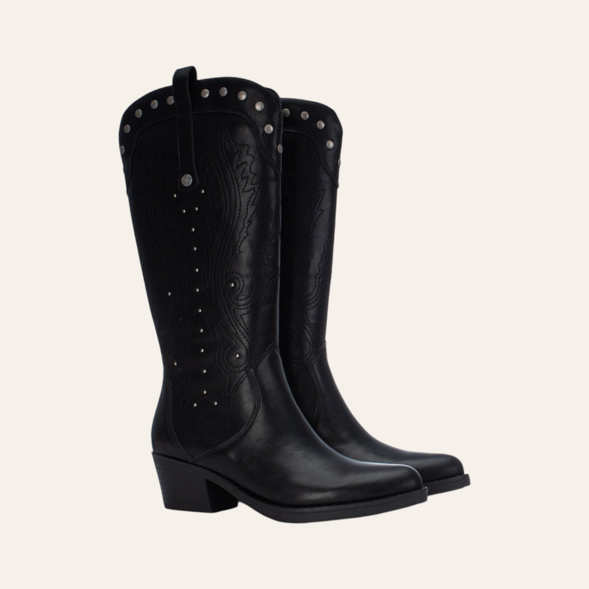 So and Ro - shoes and more - Winnie black faux leather western boots with decorative stitching and silver studs