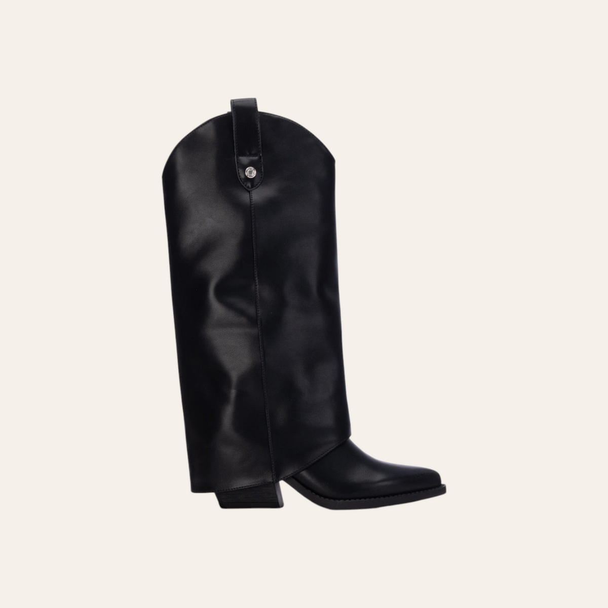 So and Ro - shoes and more - Stella black faux leather western-style tall fold-over boot with a block heel