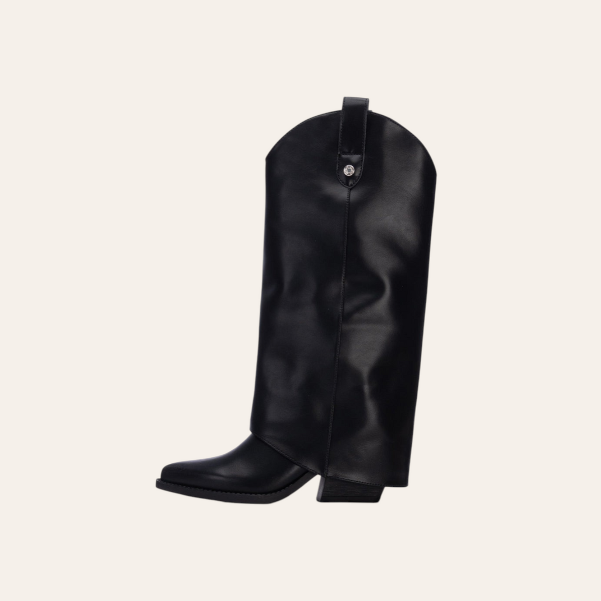 So and Ro - shoes and more - Stella black faux leather western-style tall fold-over boots with a block heel