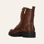 So and Ro - shoes and more - Barcabiker brown faux leather biker boot with gold studs and side zipper