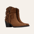 So and Ro - shoes and more - Francis brown microsuede western ankle boots with fringe detail and stud accents