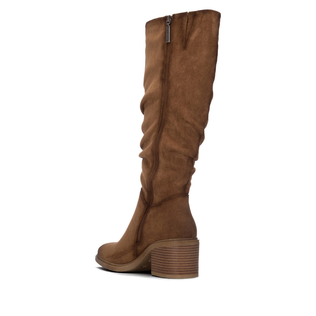 So and Ro - shoes and more - Amber brown microsuede knee-high boots with a side zipper and stacked block heel
