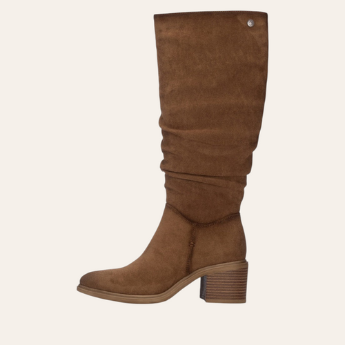So and Ro - shoes and more - Amber brown microsuede knee-high slouch boots with a block heel
