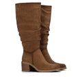 So and Ro - shoes and more - Amber brown microsuede knee-high boots with a slouchy shaft and block heel