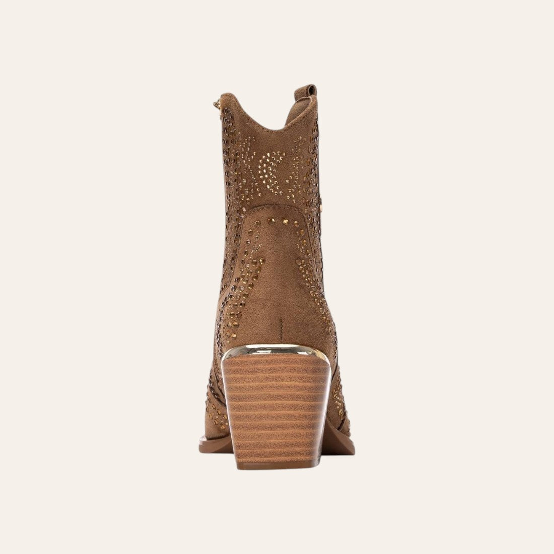 So and Ro - shoes and more - Sarah brown microsuede western ankle boots with decorative studs and a stacked heel