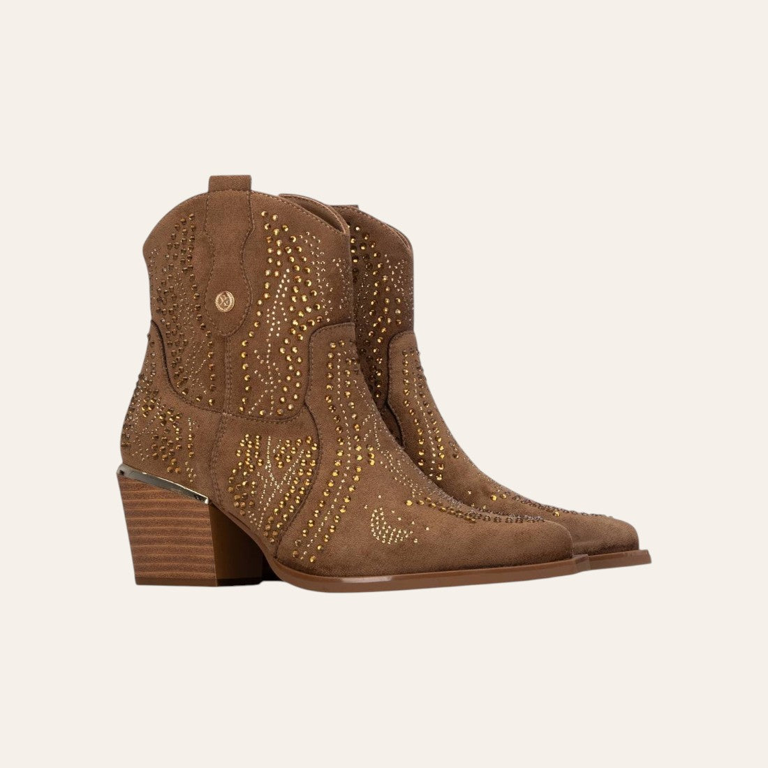 So and Ro - shoes and more - Sarah brown microsuede western ankle boots with decorative gold studs and block heel