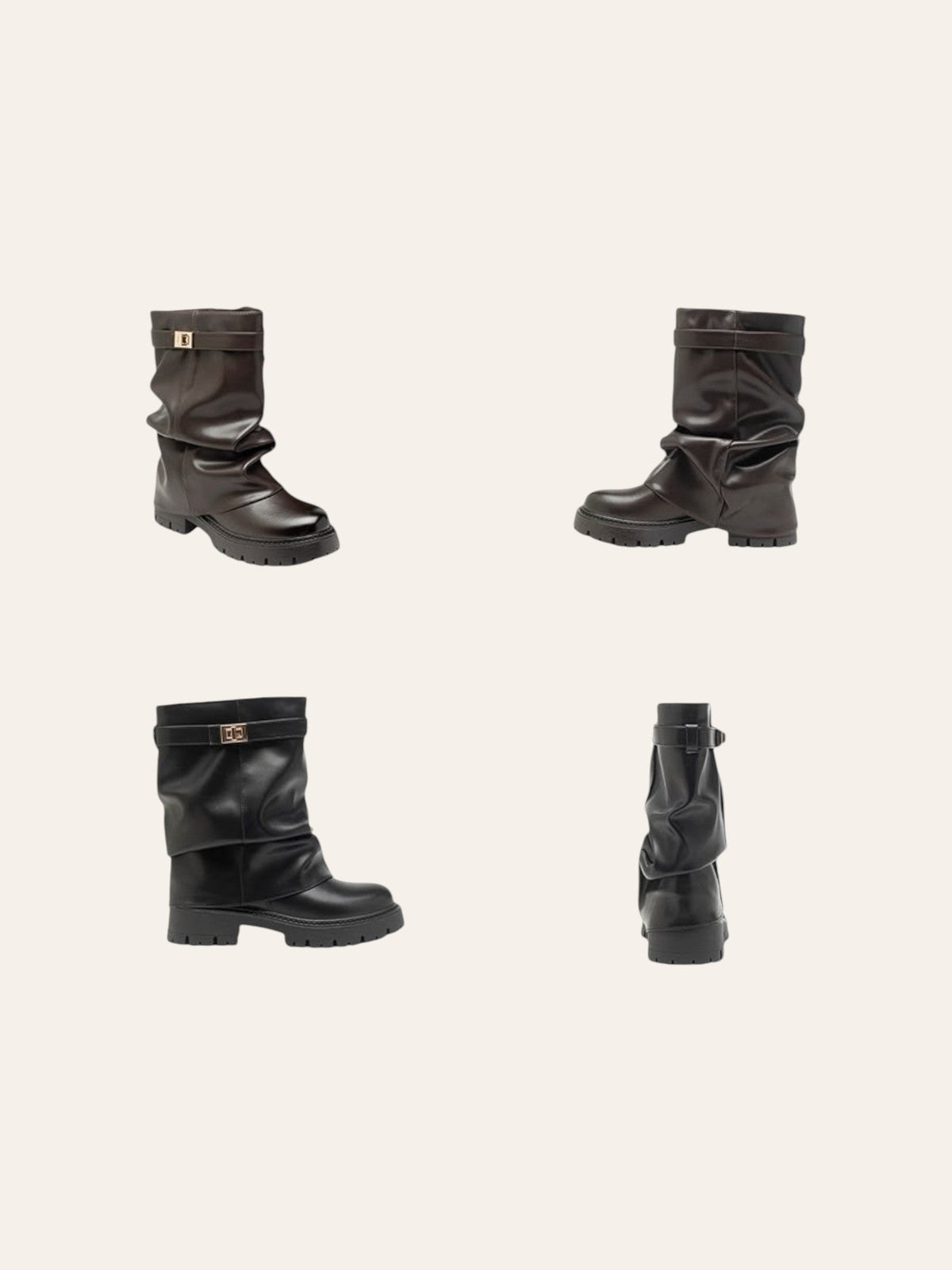 So and Ro - shoes and more - Soofje brown vegan leather ankle boots with gold buckle and chunky lug sole