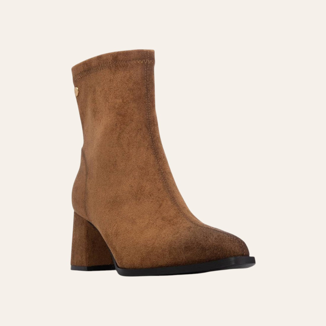 So and Ro - shoes and more - Mariejose bruin enkellaarsje van microsuède met een elegante blokhak en ritssluiting.