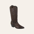 So and Ro - shoes and more - Christine bruine kniehoge cowboylaarzen met western borduursels en blokhak