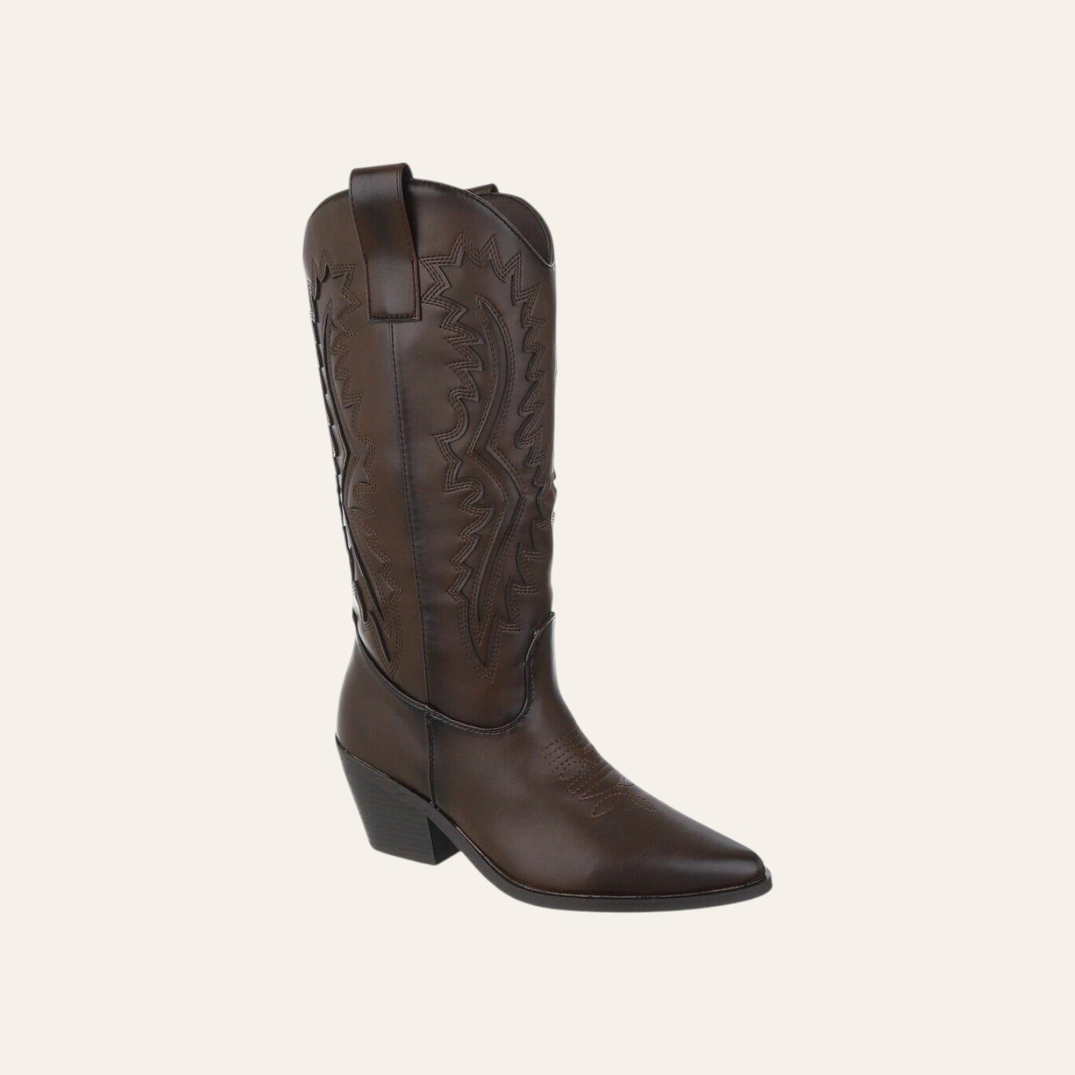 So and Ro - shoes and more - Christine bruine cowboylaarzen met borduursels en blokhak in lederlook
