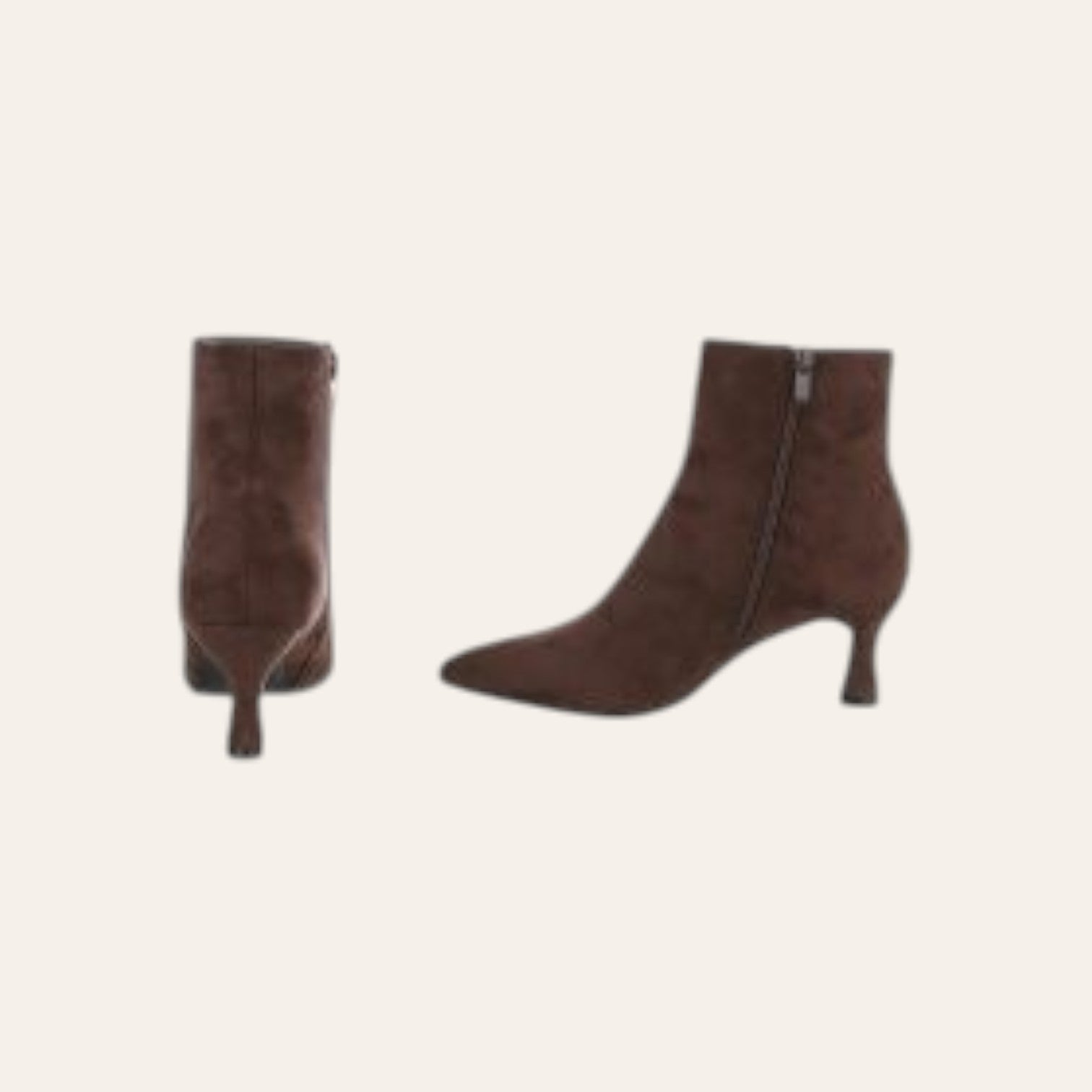 So and Ro - shoes and more - Caroline bruine enkellaarsjes van microsuède met spitse neus en elegante kitten heel