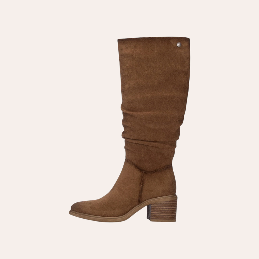 So and Ro - shoes and more - Amber bruine laars met hak van zacht microsuede met een elegante, geplooide schacht.