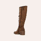 So and Ro - shoes and more - bruine Amber laars met hak van zacht microsuede met ritssluiting aan de zijkant