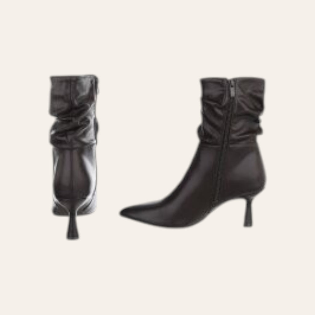 So and Ro - shoes and more - Chris bruine stiefeletten in lederlook met geplooide schacht en elegante kitten heel.