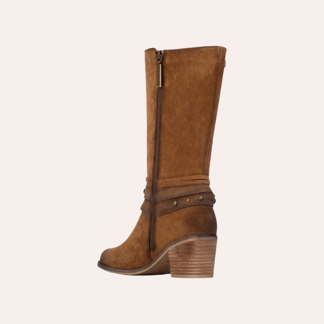 So and Ro - shoes and more - Steffi bruine suède laarzen met blokhak en decoratieve studs