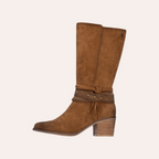 So and Ro - shoes and more - Steffi bruine suède laarzen met blokhak, kwastjes en decoratieve studs