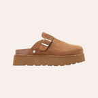 So and Ro - shoes and more - REFRESH Sammie bruine dames pantoffels met suède look, gesp en dikke plateauzool