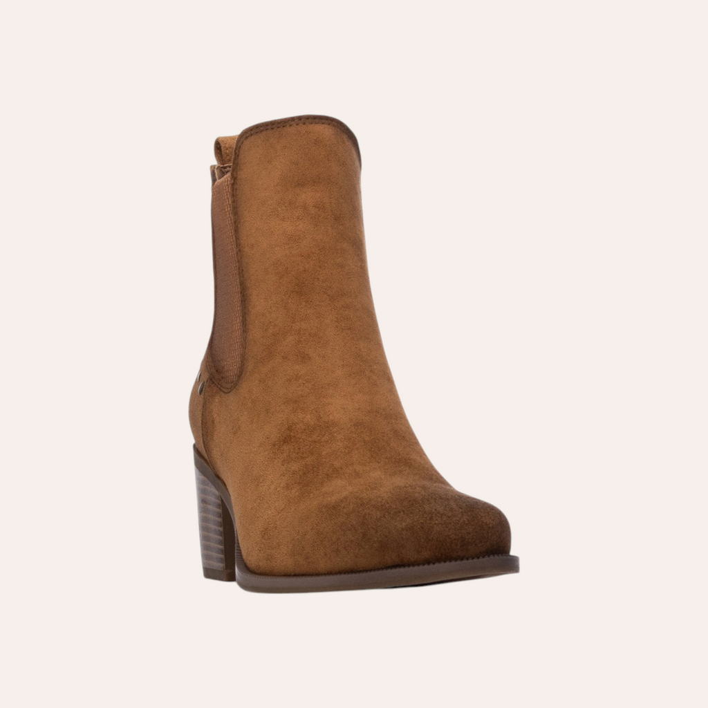 So and Ro - shoes and more - REFRESH Melissa bruine western enkellaarsjes met suède-look en blokhak