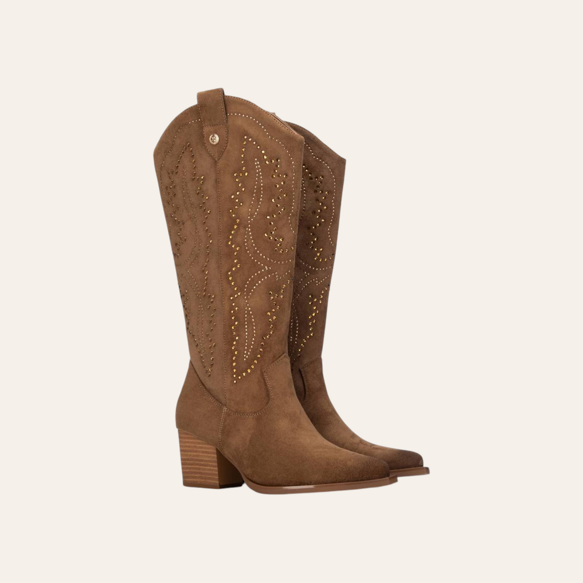 So and Ro - shoes and more - Wiona bruine western laarzen met subtiele strassteentjes en een stevige blokhak.