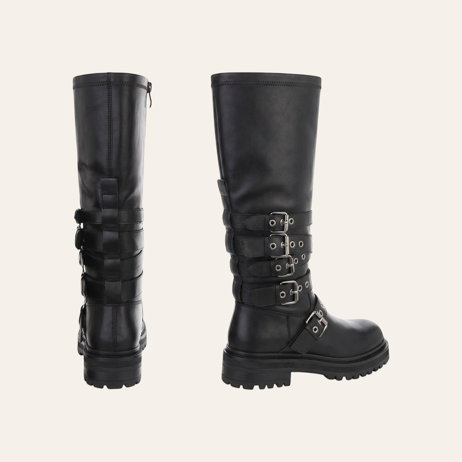 So and Ro - shoes and more - Celine kniehoge zwarte laars met vier zilveren gespen, studs en chunky platformzool.