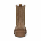 So and Ro - shoes and more - Charlie enkellaars in khaki microsuède met chunky zool, achteraanzicht.