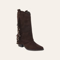So and Ro - shoes and more - Charlot bruine western laars van geperforeerd microsuède met franjes en goudkleurige studs