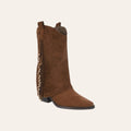 So and Ro - shoes and more - Charlot camelkleurige western laars van geperforeerd microsuède met franjes en goudkleurige studs.