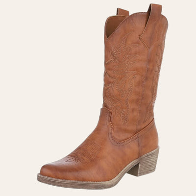 Carla – Cognac Leder Look Cowboylaarzen