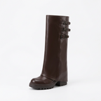 So and Ro - shoes and more - Josephine dark brown faux leather high biker boots with buckles and chunky lug soles