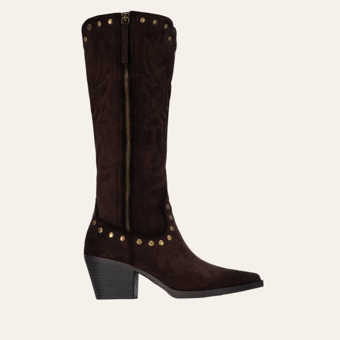 So and Ro - shoes and more - Christa dark brown microsuede western boots with side zipper and gold stud detailing