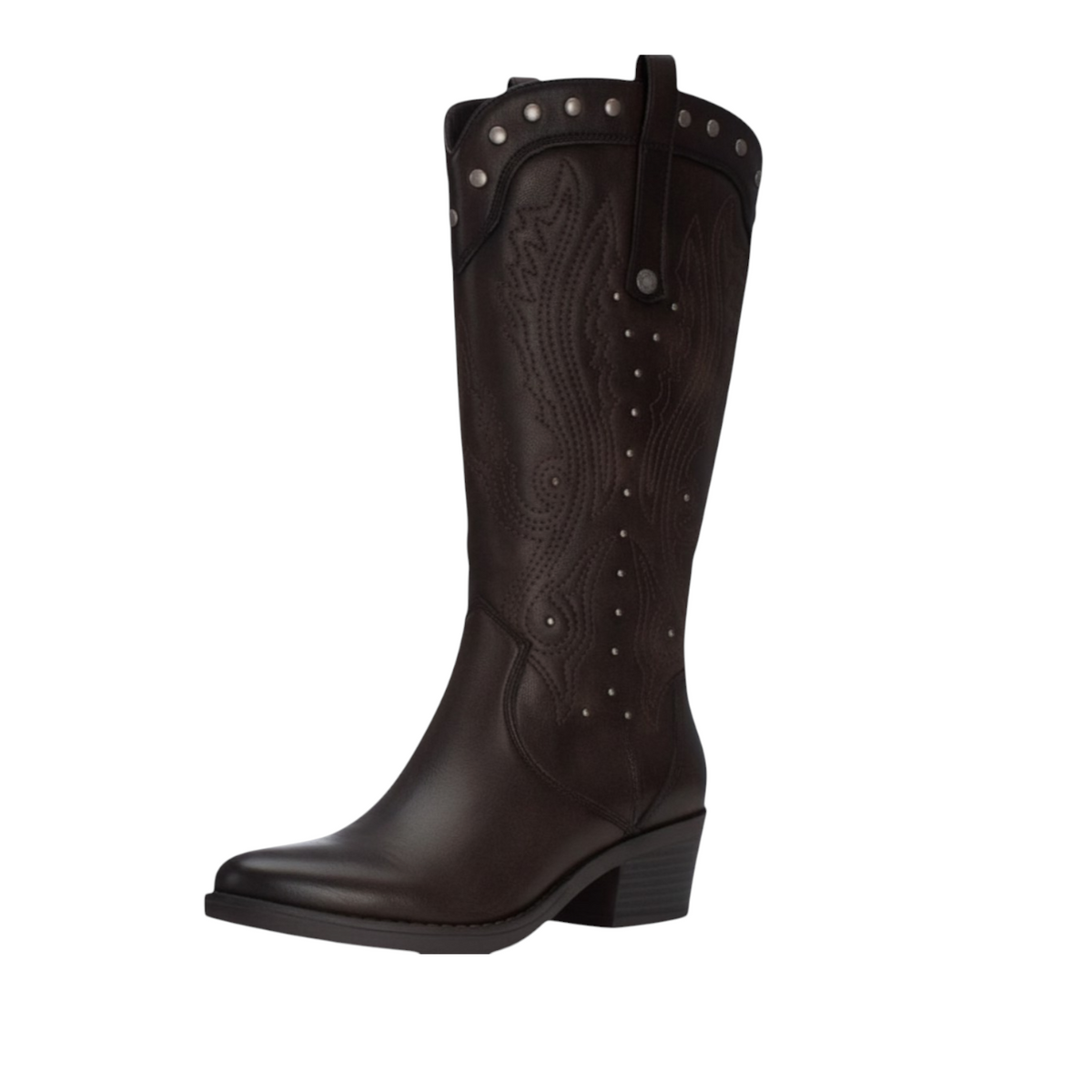 So and Ro - shoes and more - Winnie dark brown faux leather western boots with decorative stitching and metal studs