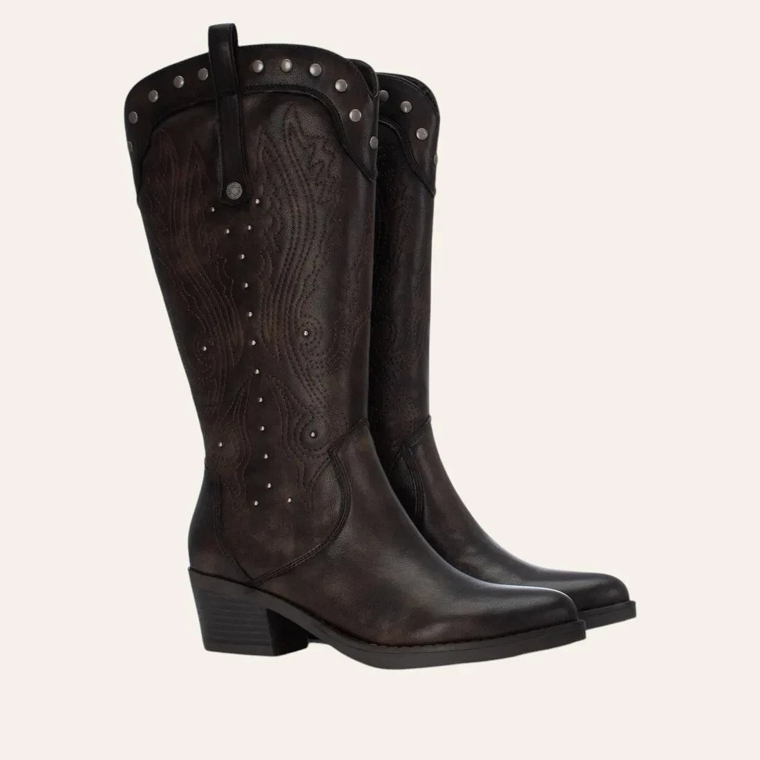 So and Ro - shoes and more - Winnie dark brown faux leather western cowboy boots with decorative stitching and studs