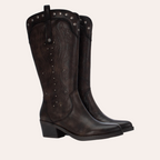 So and Ro - shoes and more - Winnie dark brown faux leather western boots with decorative stitching and metal studs