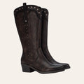 So and Ro - shoes and more - Winnie dark brown faux leather western boots with decorative stitching and silver studs
