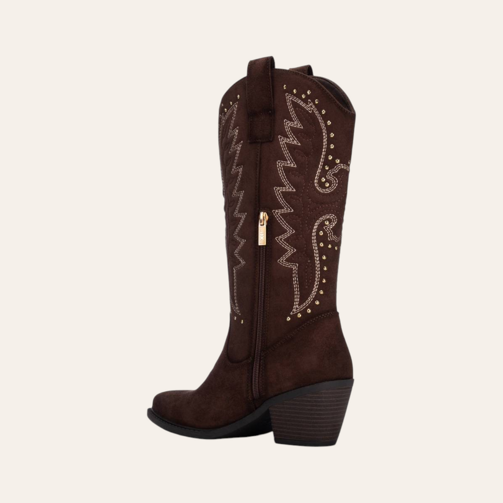 So and Ro - shoes and more - Wendy dark brown microsuede western boots with embroidery and gold studs