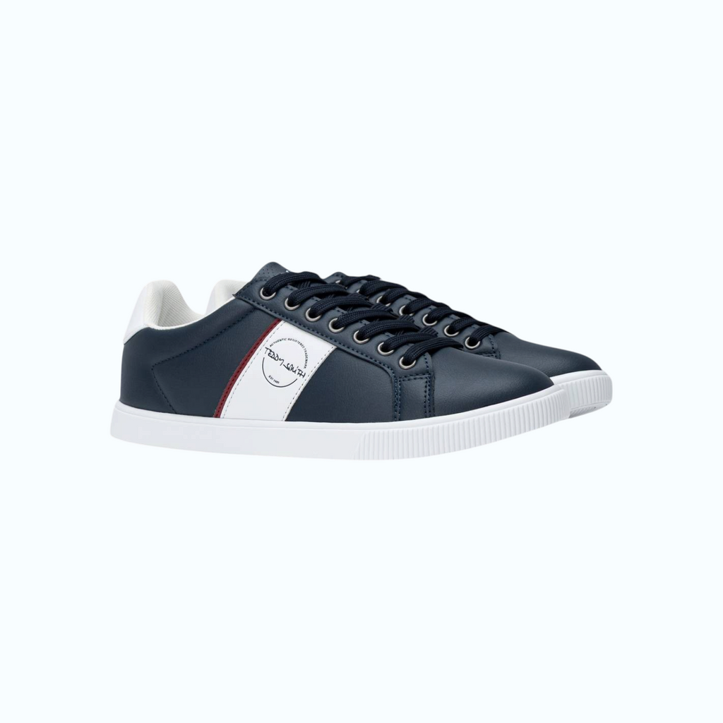 So and Ro - shoes and more - Teddy Smith Alex donkerblauwe herensneakers met witte zool en rode accenten