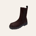 So and Ro - shoes and more - Charlie enkellaars in donkerbruin microsuède met chunky profielzool en elastische inzet.