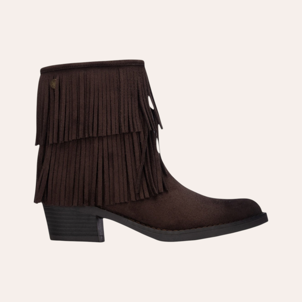 Donkerbruine REFRESH Fran enkellaarsjes met franjes van So and Ro - shoes and more -