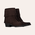 So and Ro - shoes and more - Fran donkerbruine enkellaarzen met franjes en lage hak