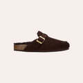 So and Ro - shoes and more - XTI Saria donkerbruine instapsloffen met pluizige voering en goudkleurige gesp