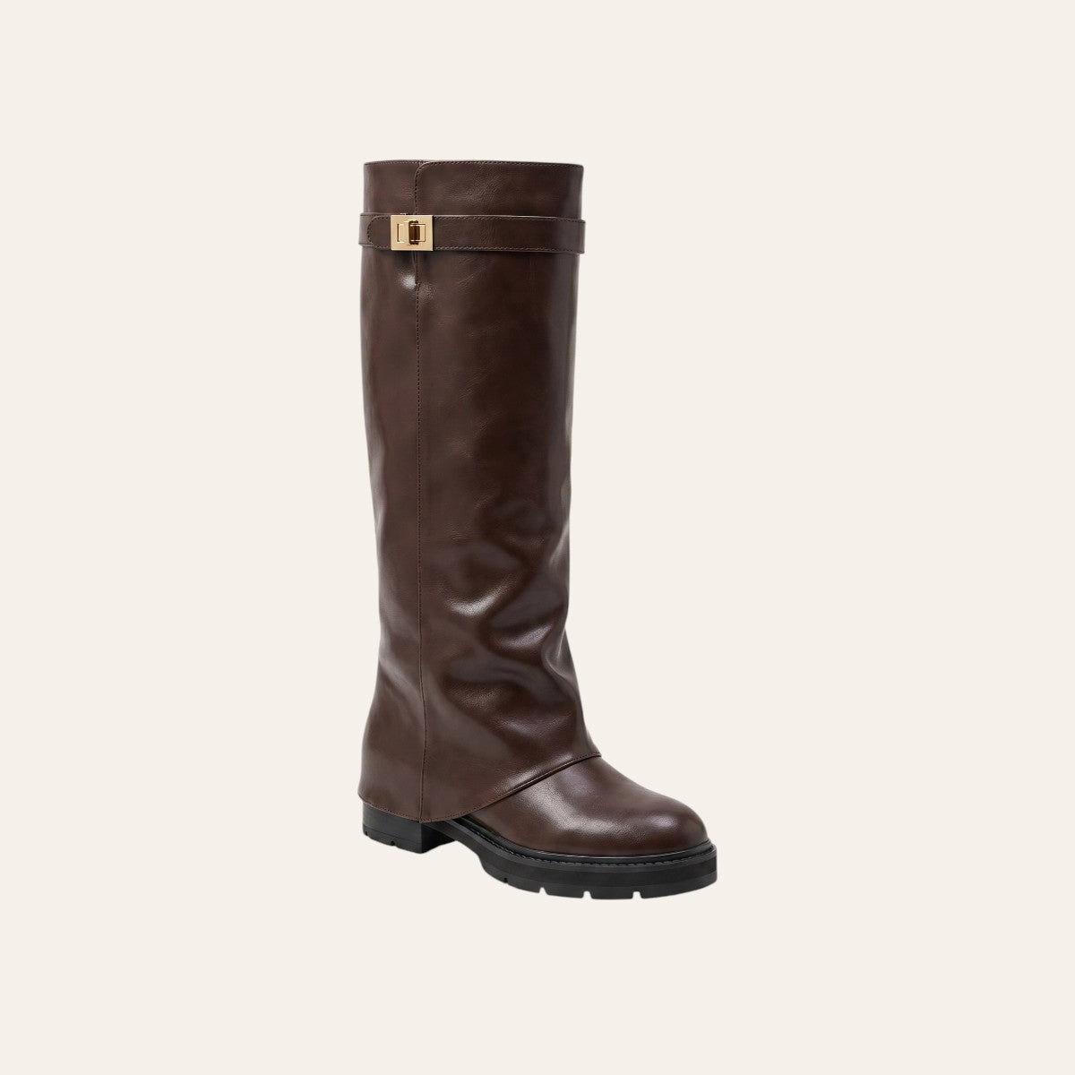 So and Ro - shoes and more - donkerbruine Soof Boot van microsuède met gouden gesp en robuuste lug-zool