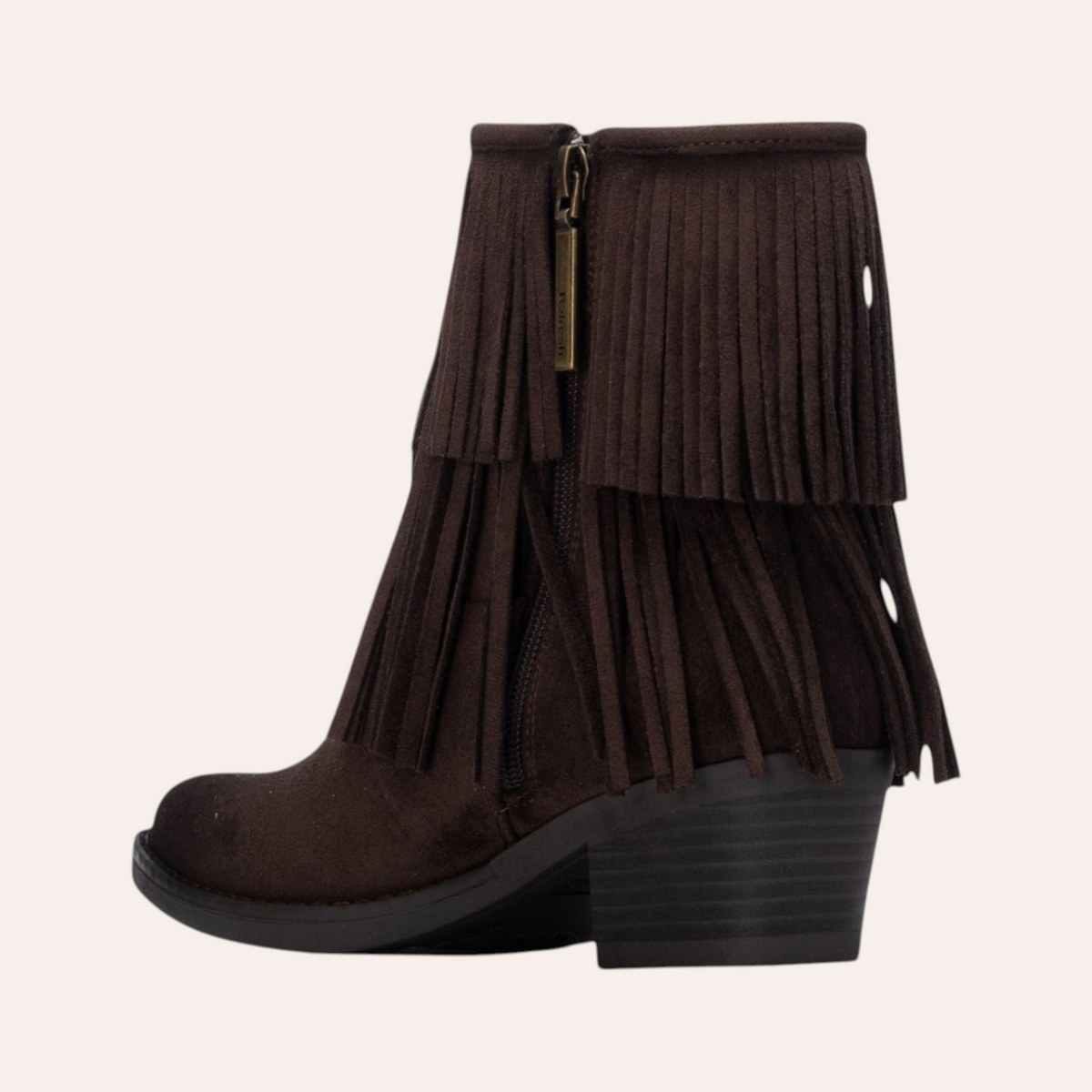 So and Ro - shoes and more - donkerbruine Refresh Fran enkellaarzen met franjes en ritssluiting aan de zijkant