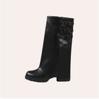 So and Ro - shoes and more - Josephine zwarte hoge bikerlaars van lederlook met gespen en grove profielzool